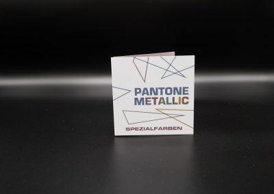 6-seitiger Folder mit simulierten PANTONE Metallics-Farben und der Spezialfarbe Gold